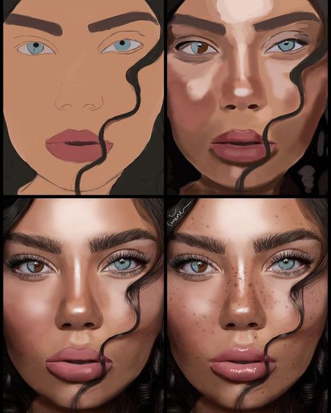 Painting Ideas Digital, Cute Digital Art Ideas, How To Draw Digital, Digital Art Ideas Inspiration, Digital Portrait Tutorial, Cool Digital Art, Digital Art Tutorial Beginner, Painting Faces, Portrait Artwork