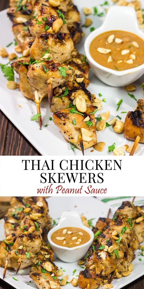 Thai Chicken Skewers with Peanut Sauce | Tasty summer grilling recipe! Thai Style Chicken, Satay Skewers, Chicken Satay Skewers, Chicken Satay Recipe, Satay Recipe, Peanut Dipping Sauce, Grilled Chicken Recipes Easy, Satay Chicken, Easy Grilled Chicken