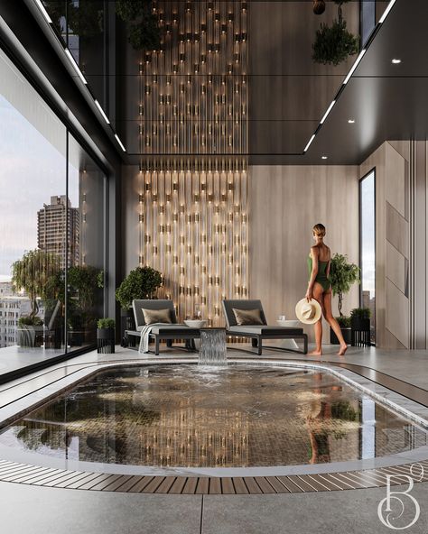 Small Indoor Pool, Luxury Pools Indoor, Unique Pool, Meeting Room Design, Architecture Set, Luxe Decor, Spa Interior, Luxury Pools, Pool Design