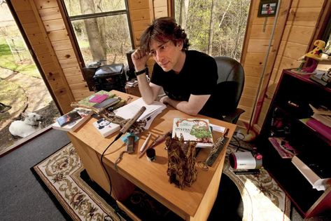 Writer's Office, Writing Studio, Writers Desk, Fantasy Authors, Short Fiction, Writing Space, Famous Authors, Work Tools, Neil Gaiman