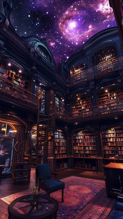 Magic Library Concept Art, Giant Library Aesthetic, Castle Library Aesthetic, Purple Library Aesthetic, Aesthetic Library Wallpaper, Magical House Aesthetic, Chandelier Library, Victorian Library Aesthetic, Room Library Aesthetic