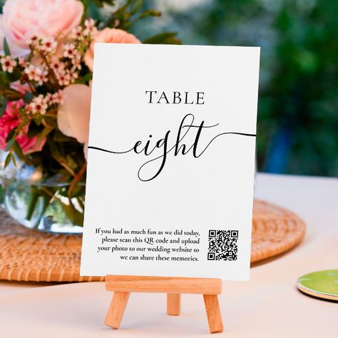 Elegant black white script wedding QR code Table Number Wedding Qr Code, Chart Ideas, Acrylic Table Number, Wedding Table Number Cards, Wedding Moodboard, Reception Photos, Wedding Table Number, Table Number Cards, Wedding Mood Board