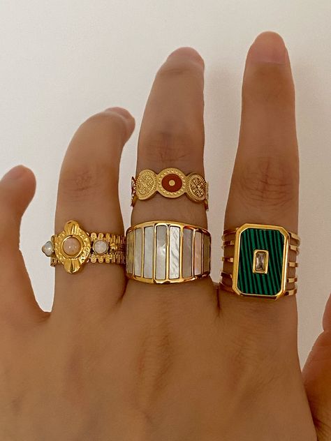 Chunky Jewelry Rings, Gold Waterproof Jewelry, Gold Ring Chunky, Funky Gold Rings, Gold Rings Chunky, Maxamilist Jewelry, Chunky Rings Gold, Funky Jewelry Rings, Gold Chunky Jewelry