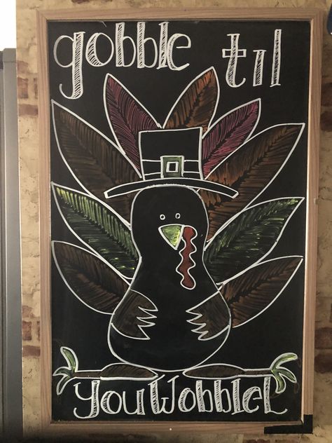 Chalkboard Turkey Drawing, Chalk Marker Board Ideas, Turkey Chalk Art, Thanksgiving Chalkboard Ideas Easy, Scarecrow Chalkboard Art, Thanksgiving White Board Ideas, November Chalkboard Ideas, Thanksgiving Chalkboard Art Easy, Turkey Chalkboard Art