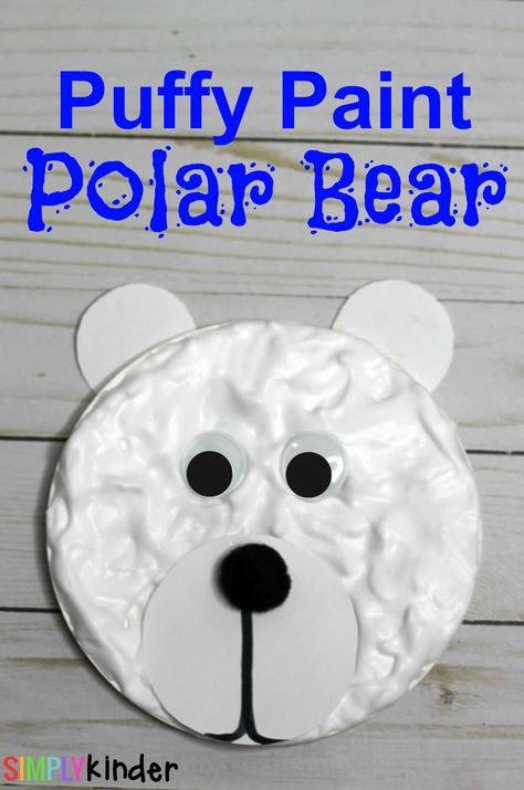 Puffy Paint Polar Bear Craft Polar Bears Preschool, Bear Crafts Preschool, Polar Animals Preschool, Polar Bears Activities, Arctic Animals Preschool, Arctic Animals Crafts, Winter Animal Crafts, Bears Preschool, Ant Crafts