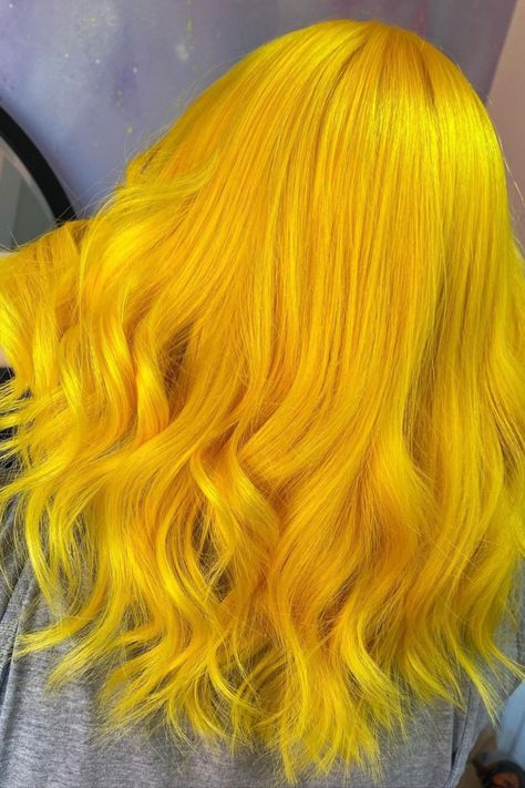 Highlighter Yellow Hair, Marigold Hair Color, Yellow Hair Aesthetic, Golden Yellow Hair Color, Bright Yellow Hair, Yellow Hair Dye, Ion Hair Colors, Vegan Hair Dye, Easy Hair Color