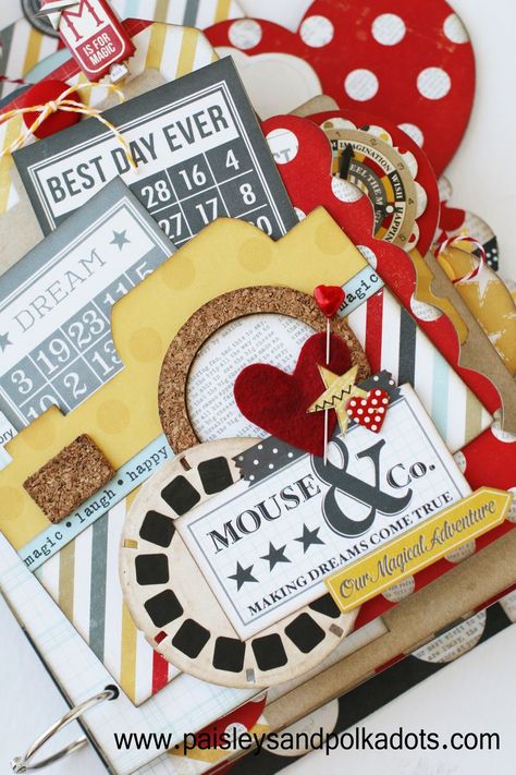 Say Cheese mini album closeup 1w Disney Mini Album Tutorial, Disney Mini Album, Disney Journal, Disney Cruise Fish Extender, Mini Journals, Scrapbook Disney, Disney Layouts, Album Tutorial, Disney Scrapbooking Layouts