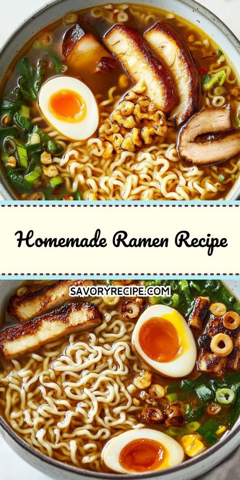 Looking for a soul-warming soup recipe that’s easy to make? This homemade ramen brings vibrant flavors and fresh ingredients right to your kitchen. You’ll impress your family and friends with your culinary skills—don’t forget to save this recipe for your next cooking adventure! Home Made Ramen Broth, Homemade Ramen Noodles Soup Beef, How To Make Ramen Soup At Home, Ramen Noodle Recipes Authentic, Simple Homemade Ramen, Traditional Ramen Bowl, Pho With Ramen Noodles, Keto Ramen Soup, Homemade Miso Ramen