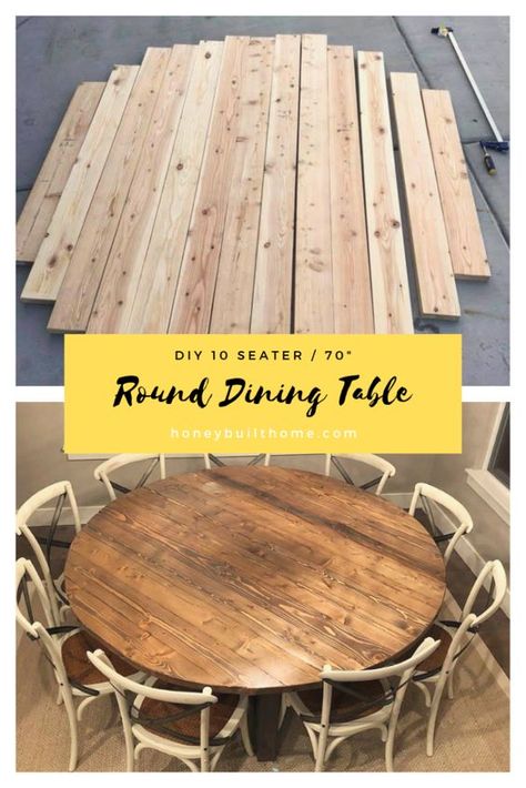 DIY 70” Round Dining Table – Honey Built Home Round Farmhouse Table, Diy Esstisch, Large Round Dining Table, Diy Dining Room Table, Diy Kitchen Table, Build A Table, Round Dining Room Table, Round Kitchen Table, Diy Dining Room