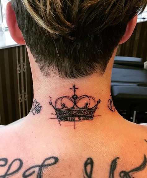 Crown Neck Tattoo, Letter R Tattoo, King Crown Tattoo, R Letter, Letter Tattoo, Back Of Neck Tattoo, King Tattoos, R Tattoo, Crown Tattoo