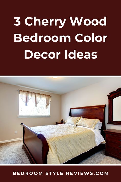 Check out these 3 cherry wood bedroom furniture decor ideas for inspiration (from bright and breezy to dark and elegant) - start your bedroom makeover with style today. Redwood Bedroom Furniture, Cherry Finish Bedroom Furniture, Bedroom Decor Cherry Wood Furniture, Cherry Wood Headboard Bedroom, Dark Wood Bedroom Furniture Decor Ideas Traditional, Red Brown Furniture Bedroom, Bedroom Design With Cherry Furniture, Painted Furniture Before And After Bedroom Sets Dark Wood, Navy Blue And Cherry Wood Bedroom