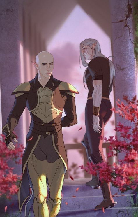 (7) When your ex-girlfriend walked past you and you're still crazy about her – @namirkontyr on Tumblr Solas Fanart, Dragon Age Dalish, Dragon Age Zevran, Dragon Age Inquisition Solas, Cullen Dragon Age, Couple References, Dragon Age Solas, Solas Dragon Age, Dragon Age Romance