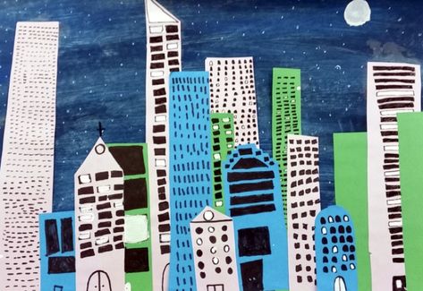 Fiona Hill, Cityscape At Night, Building Crafts, Learn New Skills, Art Activity, Cityscape Art, Alphabet Book, Art Lessons Elementary, New Skills