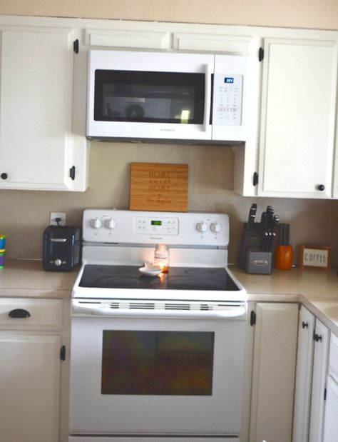 How to install a microwave above a stove range and remove the cabinets overhead #microwaveinstall #1905farmhouse Diy Microwave Cabinet Above Stove, Installing Microwave Above Stove, Microwave Above Stove Ideas, Microwave Shelf Over Stove, Microwave Over The Stove, Microwave Above Stove, Above Range Microwave, Over The Stove Microwave, Overhead Microwave