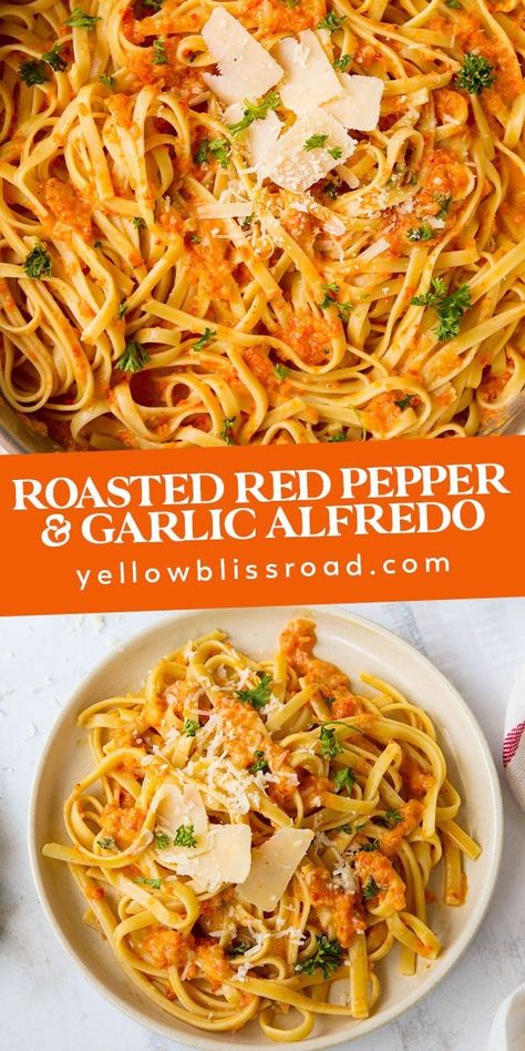 Red Pepper Alfredo, Parmesan Alfredo Sauce, Roasted Red Pepper Alfredo, Alfredo Sauce Recipe, Creamy Parmesan, Pasta Dinner Recipes, Fettuccine Alfredo, Tikka Masala, Alfredo Sauce