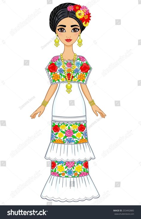 Mexican Girl, Festival Dress, Random Stuff, White Background, Vogue, Illustrations, Festival, Disney Princess, Collage