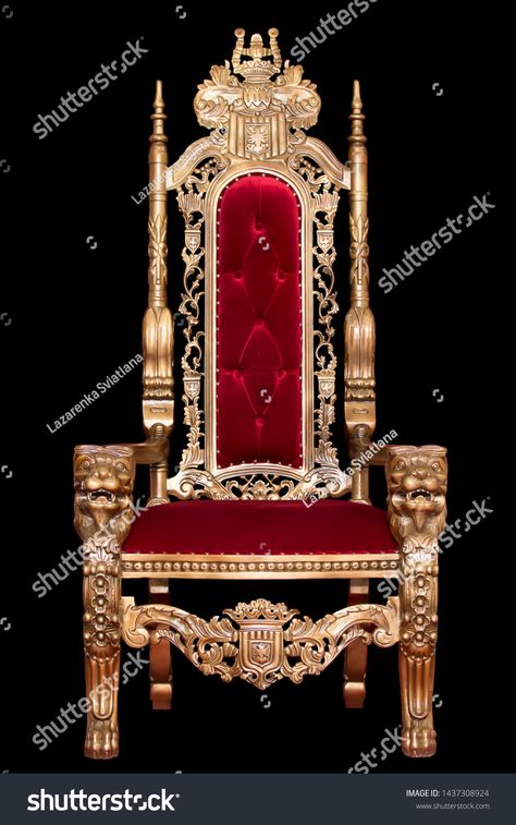 Red royal chair isolated on black background. Place for the king. Throne. Tsar's chair. #Ad , #SPONSORED, #isolated#black#chair#Red King Throne Chair, King Throne, Golden Chair, Queen Chair, Concrete Rose, King On Throne, Royal Chair, King Chair, Royal Decorations