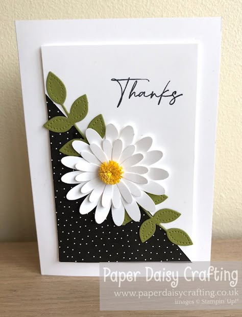 Daisy Punch Stampin Up Homemade Cards With Flowers, Stampin Up Thank You Cards Simple Ideas, Homemade Birthday Cards For Women, Simple Thank You Cards, Embossed Cards Handmade, Black And White Cards, Cheerful Daisies, Daisy Cards, Handmade Thank You Cards