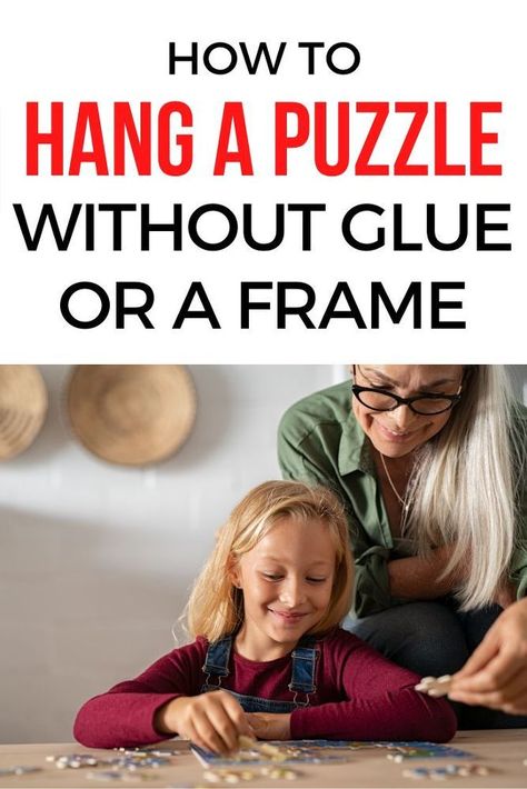 You've spent all this time putting together a puzzle and now it's time to think about ways to put it away in storage or hang as wall art. Check out this creative idea for putting your puzzle up on the wall without a frame. #puzzle #wallart #storage Hang Puzzle On Wall Without Frame, How To Frame Puzzles, Framed Puzzles Display, How To Display Puzzles On Wall, Display Puzzles On Wall, How To Hang Puzzles On Wall, What To Do With Puzzles When Finished, How To Frame A Puzzle Diy, Puzzle Decor Ideas