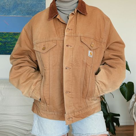 Carhartt J148 BRN blanket lined trucker style jacket Size L $130 Comment “I want it” or dm me if you would like to buy this jacket 🤎 Carpenter Jacket, Trucker Jacket, Dm Me, Mood Board, I Want