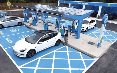 EV charging forecourt in UK محطة وقود, Car Wash Systems, Hydrogen Car, Electric Charging Stations, Car Charging Stations, Car Station, Electric Car Charging, Ev Chargers, Ev Charging Stations