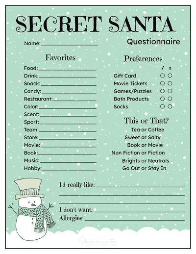 Secret Santa Form Snowman Snowing Secret Santa With A Twist, Free Printable Secret Santa Questionnaire For Coworkers, Work Christmas Activities, Secret Santa Questionnaire For Teens, Secret Santa Theme Ideas, Secret Santa Questionnaire Free Printable, Secret Santa Party Ideas, Work Secret Santa Ideas, Secret Santa Sign Up Sheet