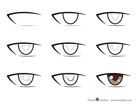 9 step drawing of an anime male eye Eyes Male, How To Draw Anime Eyes, Male Figure Drawing, How To Draw Anime, Male Anime, Manga Eyes, Easy Drawing Steps, Eye Drawing Tutorials, Drawing Eyes