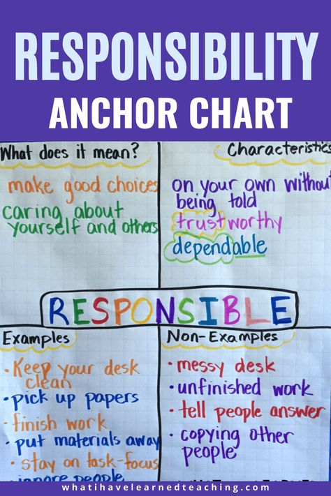 responsibility anchor chart Teaching Responsibility, Life Skills Class, Preschool Activities Printable, Responsibility Chart, What I Have Learned, Social Emotional Skills, Science Worksheets, Emotional Skills, Anchor Chart