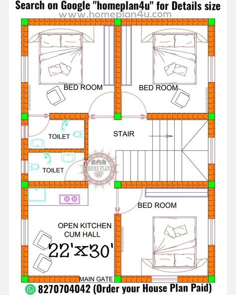 22 x 30 House Design with interior I will create floor plans within 24 hoursMy speciality lies in creating architectural 2D and 3D floor plans, walkthrough videos, as well as interior renderings of super-realistic 4K resolution. What Do You Get From Me?✅ Professionally created 2D architectural floor plans✅ Interior design according to desired style and requirements✅ 3D modelled floor plans with HD quality renderingsfloor plans for new homesfloor plan designfloor plans farmhousef 20×30 House Plan, House Plan Ideas, Map House, 20x30 House Plans, A House Plan, North Facing House, 20x40 House Plans, Simple False Ceiling Design, New Modern House