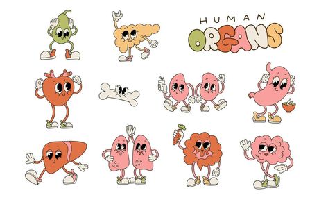 Medical Cartoon Art, Legs Anatomy, Medical Cartoon, Human Organs, Class Shirts, Human Organ, Retro Cartoon, Shirt Design Inspiration, Retro Cartoons