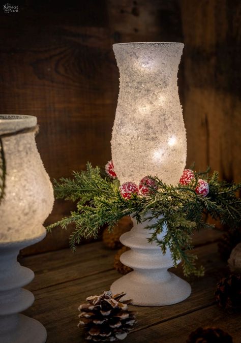 Christmas Cabins, Christmas Candleholders, Mantle Deco, Lantern Diy, Lantern Centerpiece, Dollar Store Christmas Crafts, Dollar Tree Christmas Decor, Centerpiece Christmas, Christmas Lantern