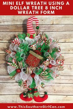 Have you been wondering what to make with the Dollar Tree 8 inch wreath forms? Try my mini elf wreath! Ribbon Wreath Diy, Elf Wreath, Christmas Wreath Craft, Deco Mesh Wreaths Diy, Christmas Wreaths Diy Easy, Mesh Wreath Diy, Deco Mesh Christmas Wreaths, Christmas Mesh Wreaths, Wreath Form