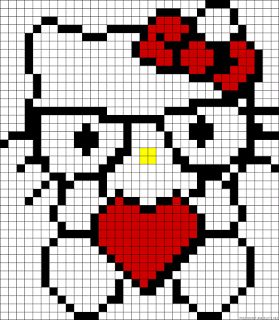 Stitch Hello Kitty, Pixel Art Hello Kitty, Video Friendship, Bracelet Video, Hello Kitty Crochet, Easy Pixel Art, Pixel Art Templates, Pixel Drawing, Holiday Cross Stitch