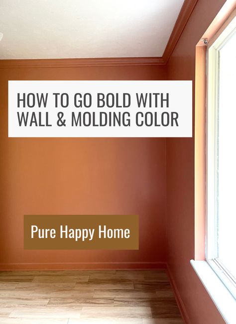 Maria of Pure Happy Home How to be brave and decide on what strong color to Paint Your Bedroom Walls and Molding for a Bold statement Colored Moulding, Two Tone Bedroom Walls Paint Colors, Parisian Boho, Bedroom Wall Paint Colors, How To Be Brave, Big Girl Bedrooms, Floor Molding, Bedroom Wall Paint, Bedroom Walls