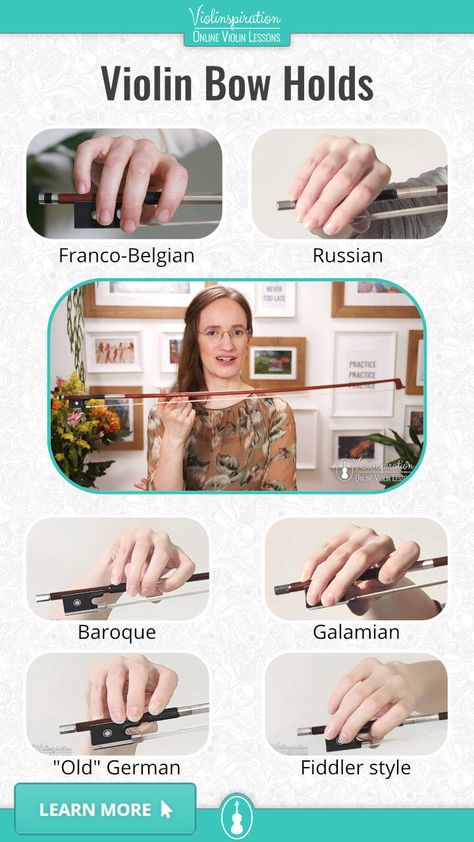 How you hold the bow can make a surprisingly big difference between sharp and smooth sounds, professional or beginner sounds. There are various violin bow holds that violinists and fiddlers use and it is something that has been evolving along with the violin. let’s have a closer look at the bow holds that we can see most often among violinists. Click on the pin and head on to my blog post to learn about all the most common violin bow holds. Which one do you prefer?🤔 #violin #music #practice How To Hold A Violin Bow, How To Hold A Violin, Violin Bow Hold, How To Learn Violin, Learning Violin As An Adult, Violin Tips For Beginners, Violin Notes For Beginners, How To Play Violin, Violin Anatomy