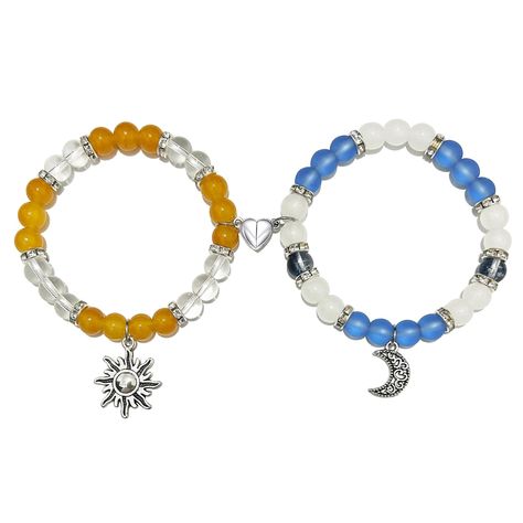 PRICES MAY VARY. SUN AND MOON BRACELETS: Inspired by the features of sun and moon, we designed this matching Sun-Moon heart bracelet for couples and friends. When two bracelets come together, they attract each other. This bracelets can make separated friends or couples feel connected, no matter how far apart you are, this pair of long distance bracelets will make you feel together. The meaningful spider themed design, definitely a great gifts for her/him. SIZE: Round bead size is about 8mm. The Matching Things For Best Friends, Bracelets For Besties, Glass Beads Bracelet Ideas, Matching Bead Bracelets, Bracelet Themes, Cute Matching Bracelets, Friendship Bracelets Matching, Gifts For Couples Friends, Spider Kitty