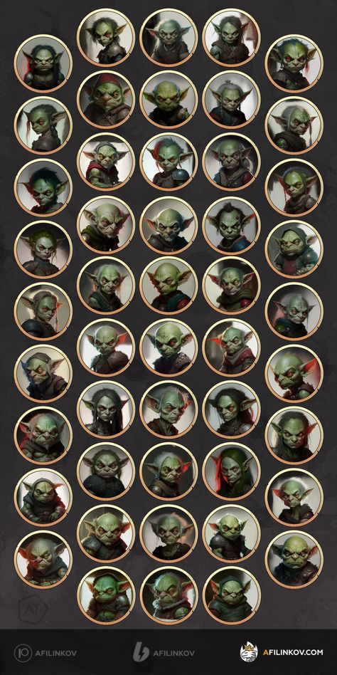 Big set of NPC tokens for your online games: goblins. Tokens Rpg, Dnd Tokens, Tabletop Rpg Maps, Dnd Maps, Rpg Maps, Gaming Token, Dnd Monsters, Dungeon Maps, Fantasy Races