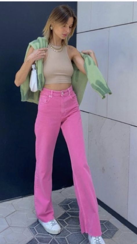 Pink Jeans Outfit, Harajuku Jeans, Pink Harajuku, Baggy Straight Leg Jeans, Pink Pants Outfit, Outfits Con Jeans, Cute Outfits With Jeans, Jeans Woman, Funky Outfits