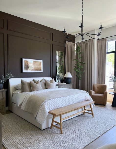 Shop Lucca Iron Chandelier and other curated products on LTK, the easiest way to shop everything from your favorite creators. Contemporary Classic Bedroom, Brown Accent Wall, Bedroom Color Combination, Enjoy Your Sunday, Sunday Friends, Bedroom Accent, Accent Wall Bedroom, Design A Space, Classic Bedroom