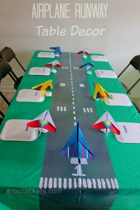 "First in Flight" First Birthday Party Theme: Table Runner Runway Decor Airplane Runway, Airplane Party Theme, Diy Table Runner, Planes Birthday Party, Balon Cu Aer Cald, 4de Verjaardag, Landing Strip, Planes Birthday, Birthday Party Places