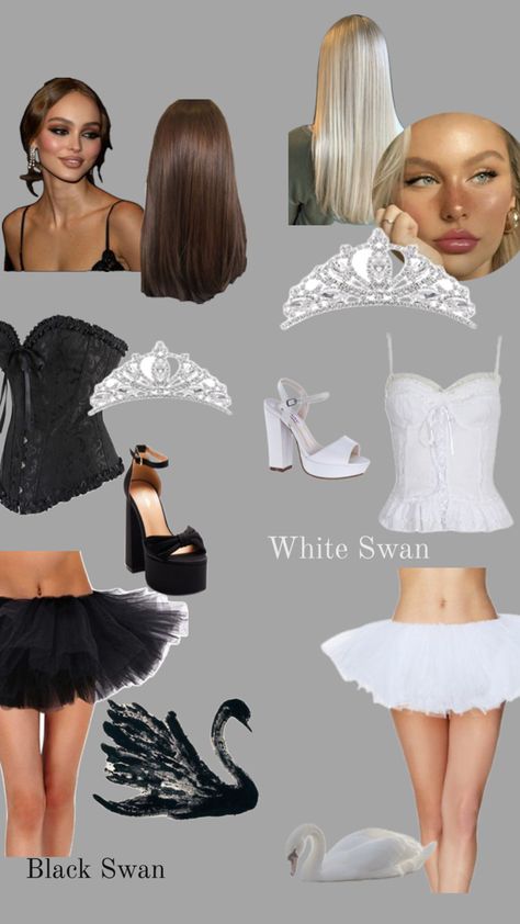 Halloween inspo, black swan, white swan White Swan Costume, Black Swan White Swan, Swan Outfit, Black And White Swan, Swan Costume, Halloween Inspo, White Swan, Season Of The Witch, Talent Show