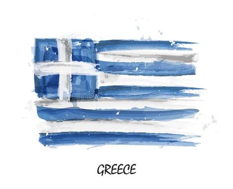 Watercolor Realistic, Vector Painting, Flag Drawing, Greece Flag, Greek Flag, Realistic Watercolor, Flag Painting, Flag Icon, Flag Art