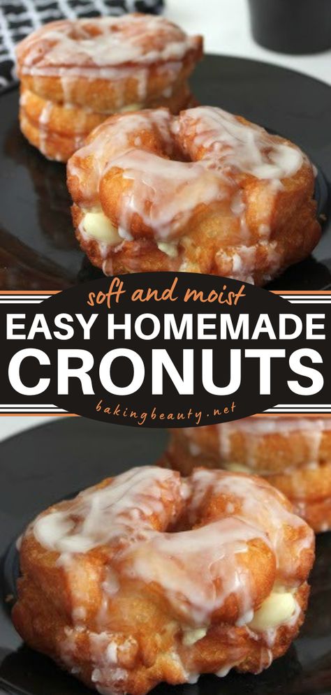 Easy Cronuts Recipe Home Donuts Recipe, Donut Maker Recipes Easy, Parlor Donuts Recipe, Donut Toppings Recipes, Baked Doughnut Recipes Easy, Easy Baked Donut Recipes, Home Made Donuts Recipe, Homemade Donuts Recipe Easy, Croissant Donut Recipe