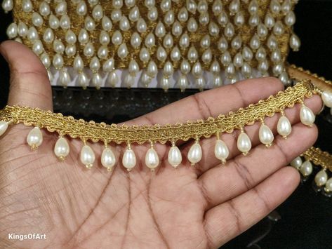 OFFER - Discount on buying more than 1 yard. Check Length option to know prices. This is Indian Rose Gold Beaded Tassel Lace Trim For Decoration Of Dresses With Embellishment Border For Crafting, Sewing And Cloth Accessories. This lace trim is highly demanded everywhere else to modify look of any party wear dress and other fancy item. This trim lace border is used in many crafting, designing, artefacts such as... * To Design (Wedding Wear Dresses) * To Design (Festive Wear Dresses) * To Design (Hats, Headband, Tunic) * To Design (Skirts, Shrugs, Scarves and Veil) * To Design (Waist Belt, Clutches, Handbags) * To Design (Jewelry, Book Binding) ETC.. Lace Accessories Diy, Beads Lace Border, Beads Lace Design, Shoe Upcycle, Border Lace Design, Latkan Lace, Lace Applique Diy, Beaded Tassels Diy, Lace Border Design