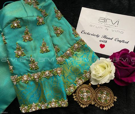 Half Sleeve Blouse Designs, Simple Maggam Work Blouse, Arvi The Couturier, Simple Maggam Work, Ruffle Blouse Designs, Netted Blouse Designs, Saree Tassels Designs, Latest Bridal Blouse Designs, Maggam Work Blouse