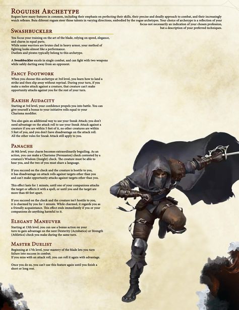 Rouge Class Dnd, Dnd Rogue Swashbuckler, Dnd Rogue Archetype, Rouge Archetype Dnd, Dnd Rogue Subclasses Homebrew, Rogue Subclasses 5e, Rogue Homebrew, Dnd Swashbuckler, Roguish Archetype