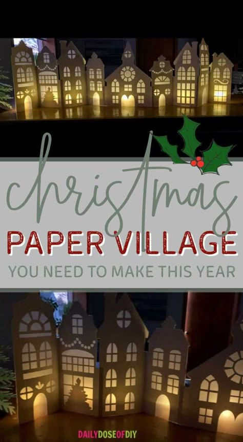 Christmas Village Paper Houses, Christmas House Cutouts, Cardboard Box Christmas Village, Cardboard Gingerbread Houses Diy, Diy Christmas Houses Village Wood, Paper Mache Christmas Village, Christmas Paper Village Free Printable, Homemade Christmas Village Ideas, Christmas Village Paper Template