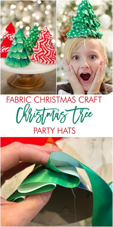 DIY Christmas Tree Party Hats - Home Stories A to Z Diy Christmas Hat Funny, Christmas Tree Hat Diy, Diy Christmas Hats For Kids, Diy Christmas Hats Ideas, How To Make A Party Hat, Funny Christmas Hats Diy, Christmas Hats Ideas Diy, Christmas Hats Diy, Crazy Christmas Hat