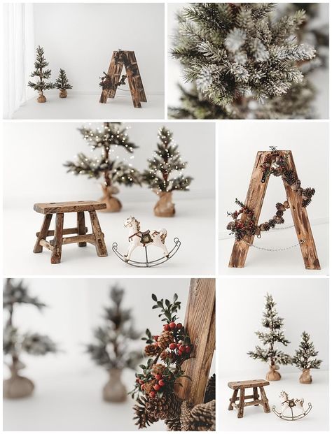 Boho Xmas Photoshoot, Simple Christmas Minis Indoor, Minimalist Christmas Studio Photoshoot, Easy Christmas Mini Setup, White Christmas Studio Photoshoot, Mini Session Backdrop Ideas, Christmas Decor Ideas Photoshoot, Scandinavian Christmas Photoshoot, Summer Christmas Photoshoot