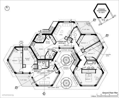 hexagon houses - Google Search Hexagonal House, Hexagon House, Cob House Plans, Plans Architecture, Cob House, Architecture Design Concept, Bungalow House Design, House Floor, Architecture Plan